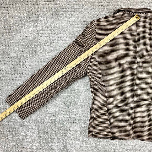 VTG Y2K Liz Claiborne Tan Black Houndstooth Wool Blazer Sz 12 Academia Business - Picture 9 of 13